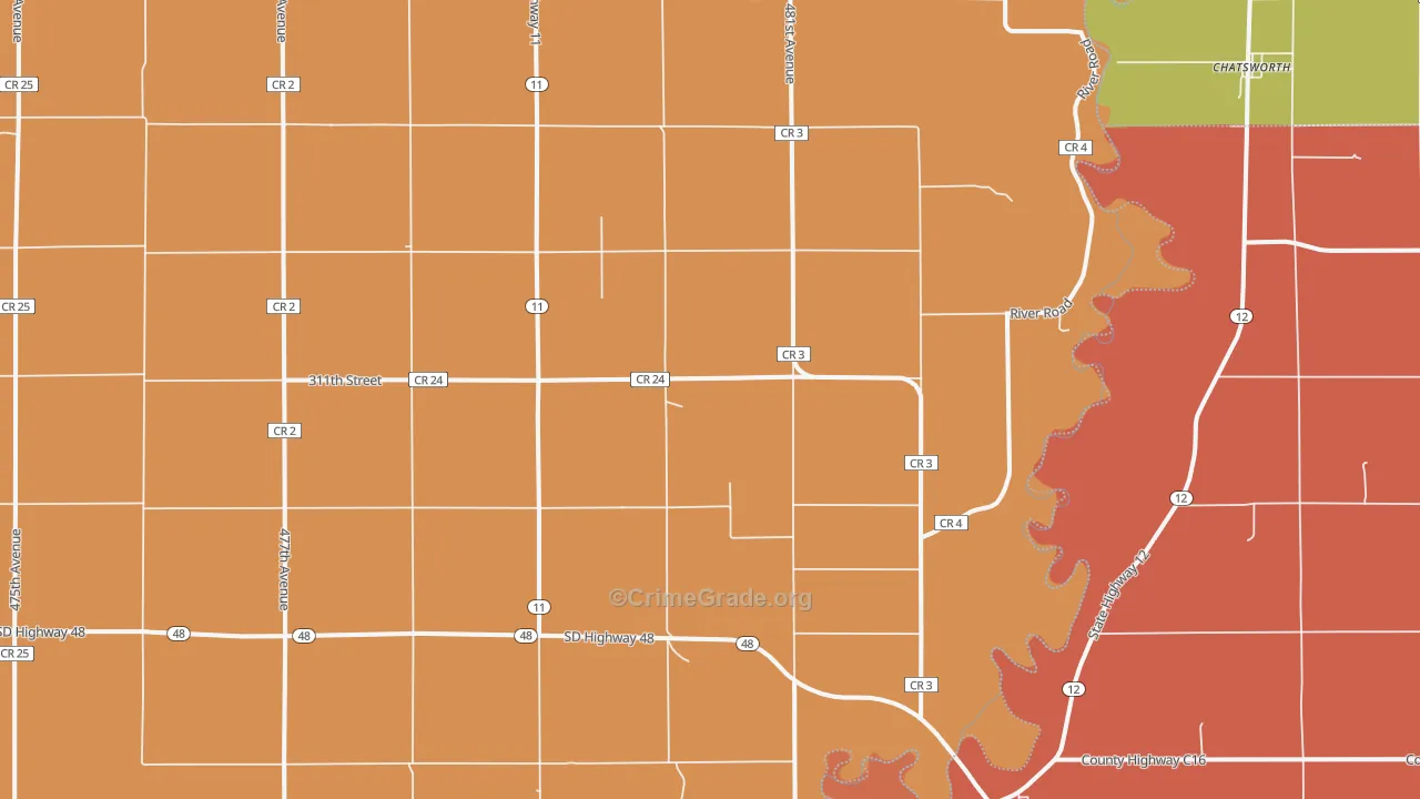 Akron, SD Map of Robbery Rates