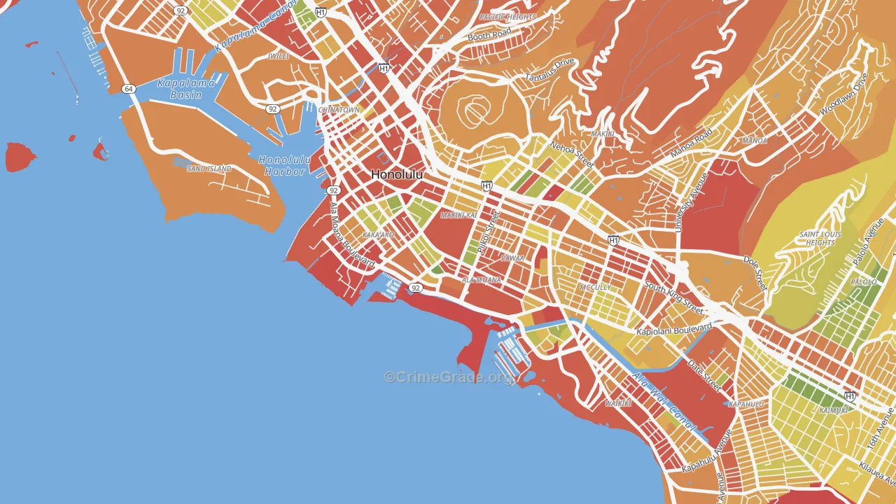 Ala Moana-Kakaako, Honolulu, HI Map of Robbery Rates