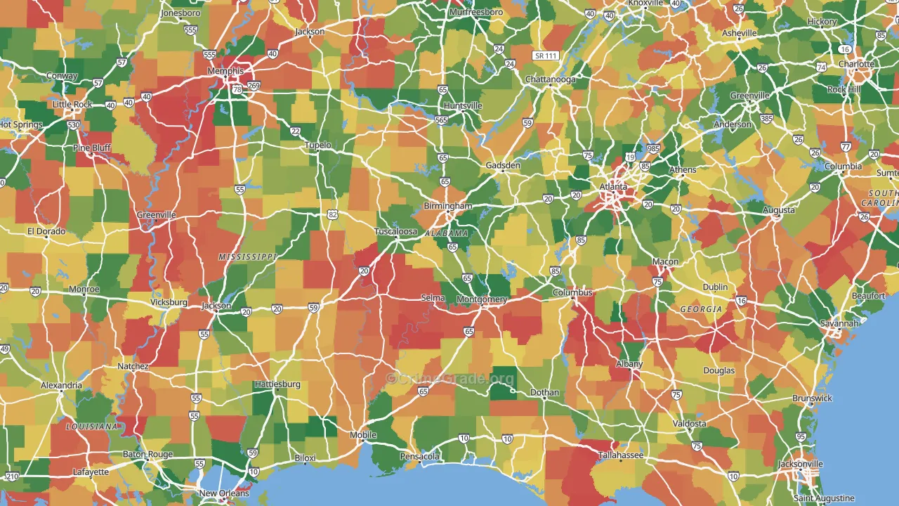 Alabama Map of Robbery Rates