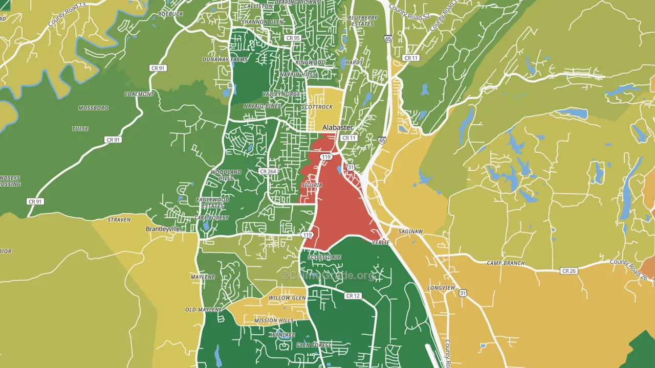 Alabaster, AL Map of Robbery Rates