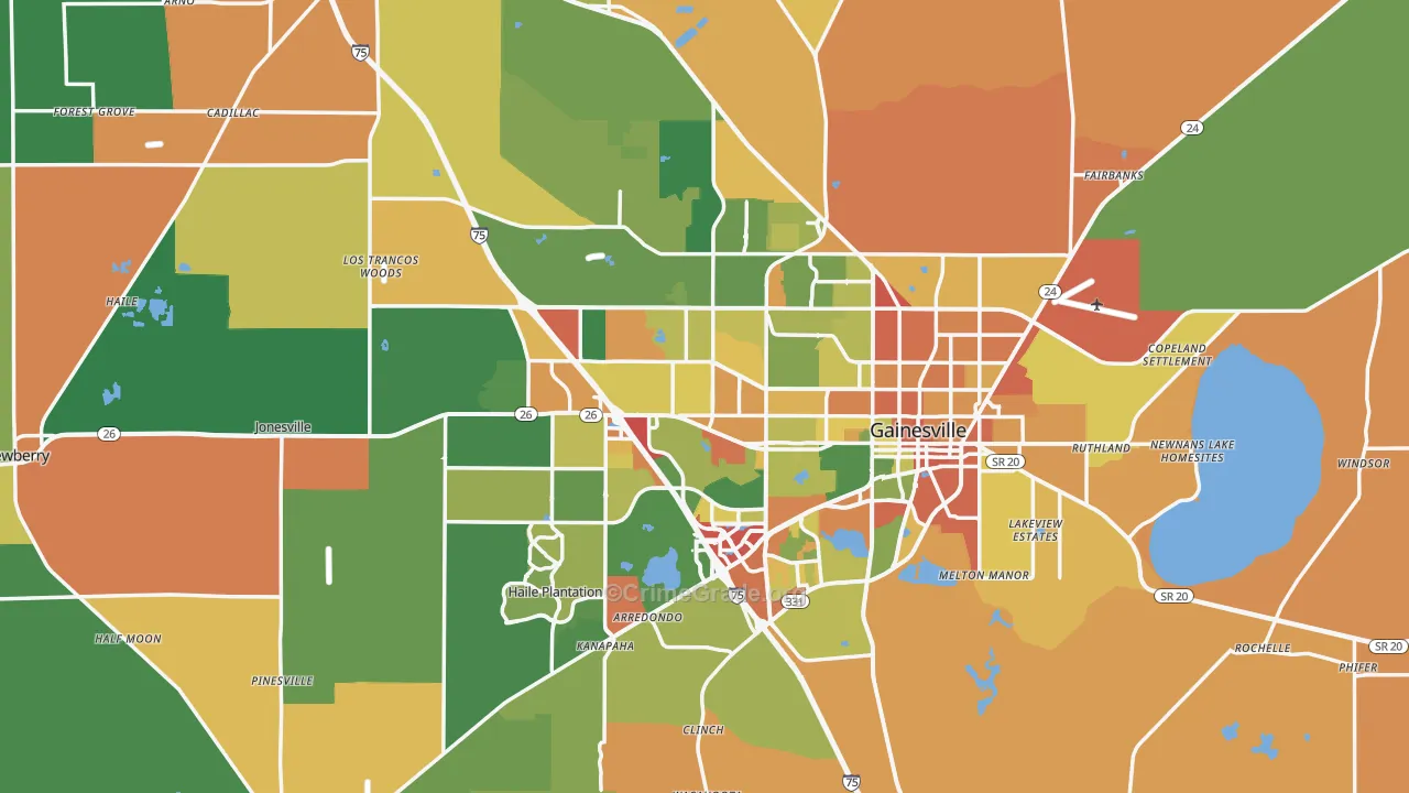 Alachua County, FL Map of Robbery Rates