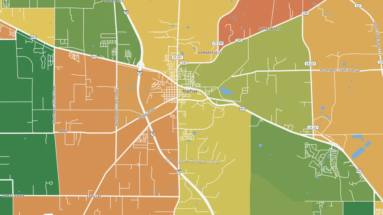 Alachua, FL Map of Robbery Rates