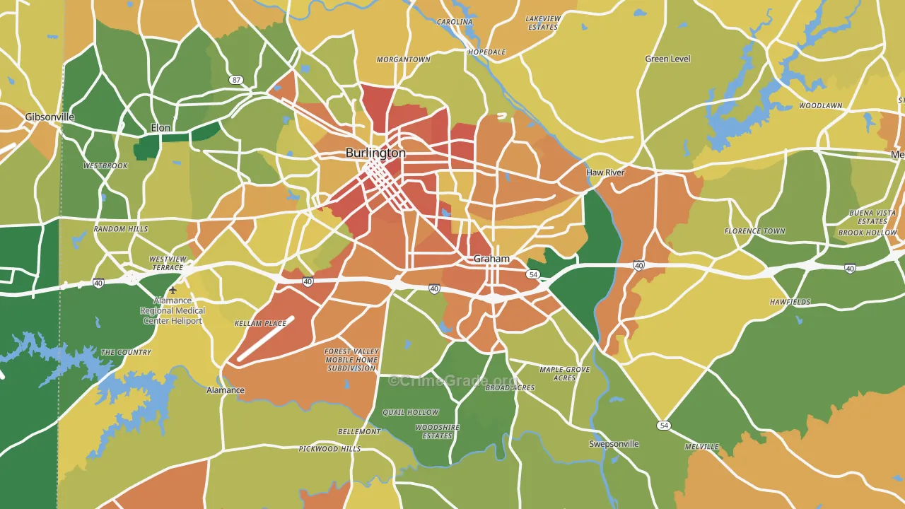 Alamance County, NC Map of Robbery Rates
