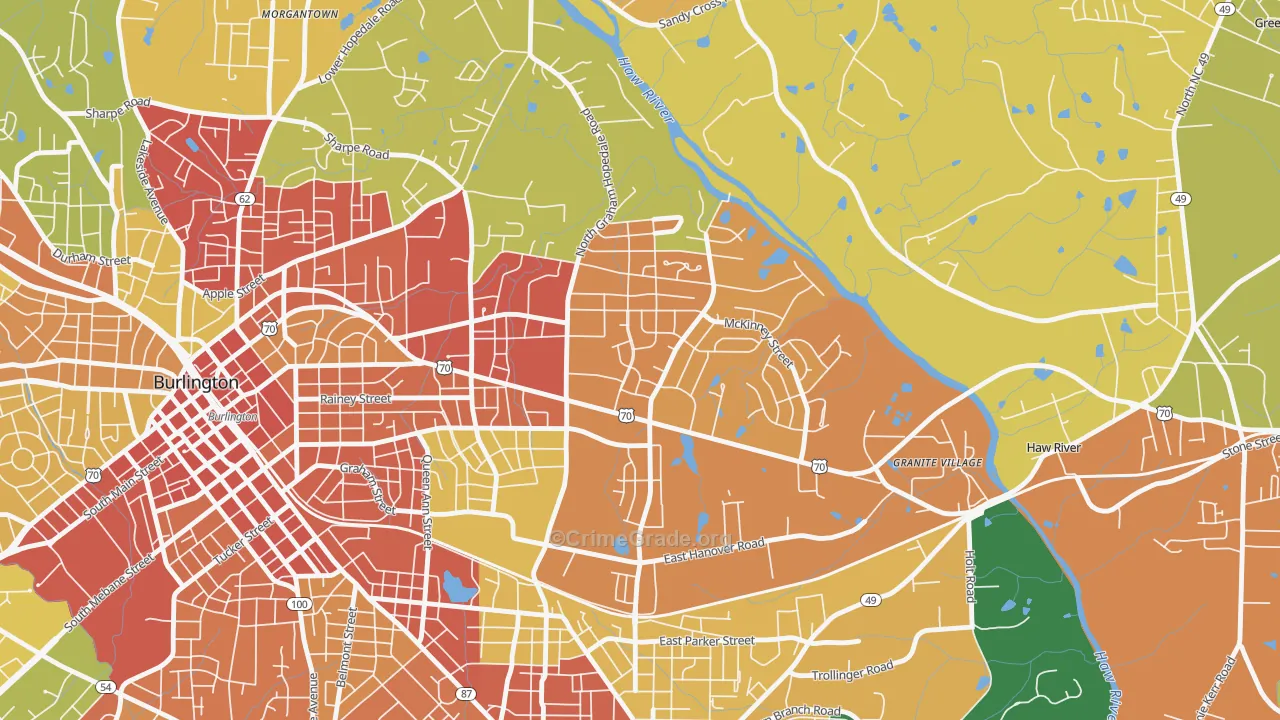 Alamance Hills, Burlington, NC Map of Robbery Rates