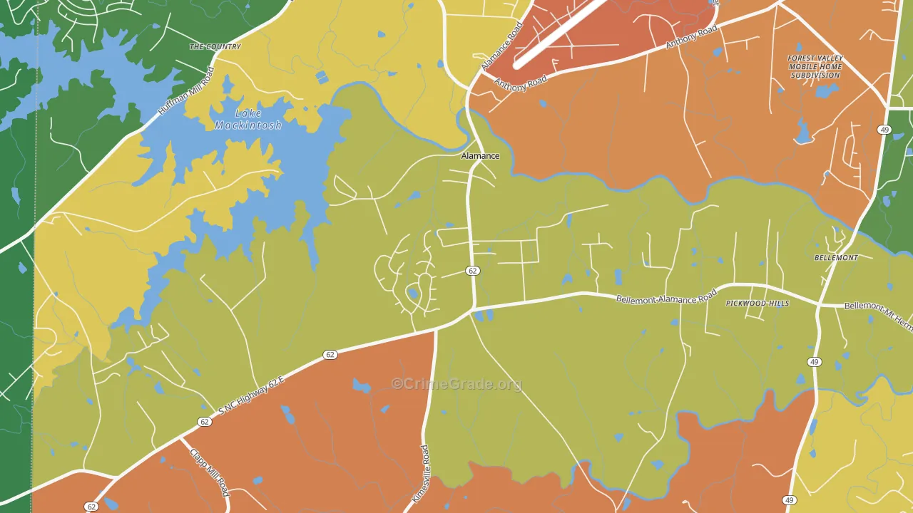 Alamance, NC Map of Robbery Rates