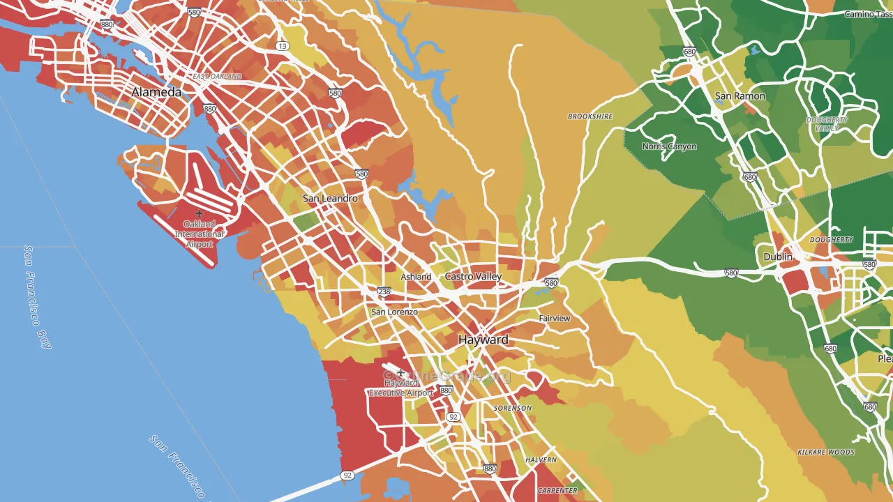 Alameda County, CA Map of Robbery Rates
