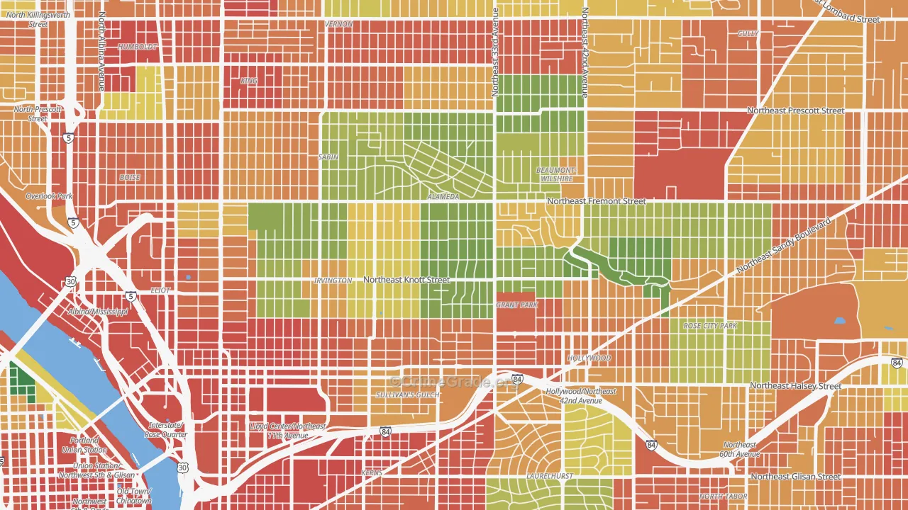 Alameda, Portland, OR Map of Robbery Rates