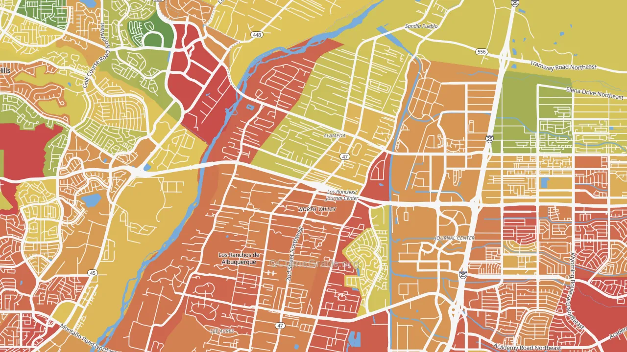 Alamedan Valley, North Valley, NM Map of Robbery Rates