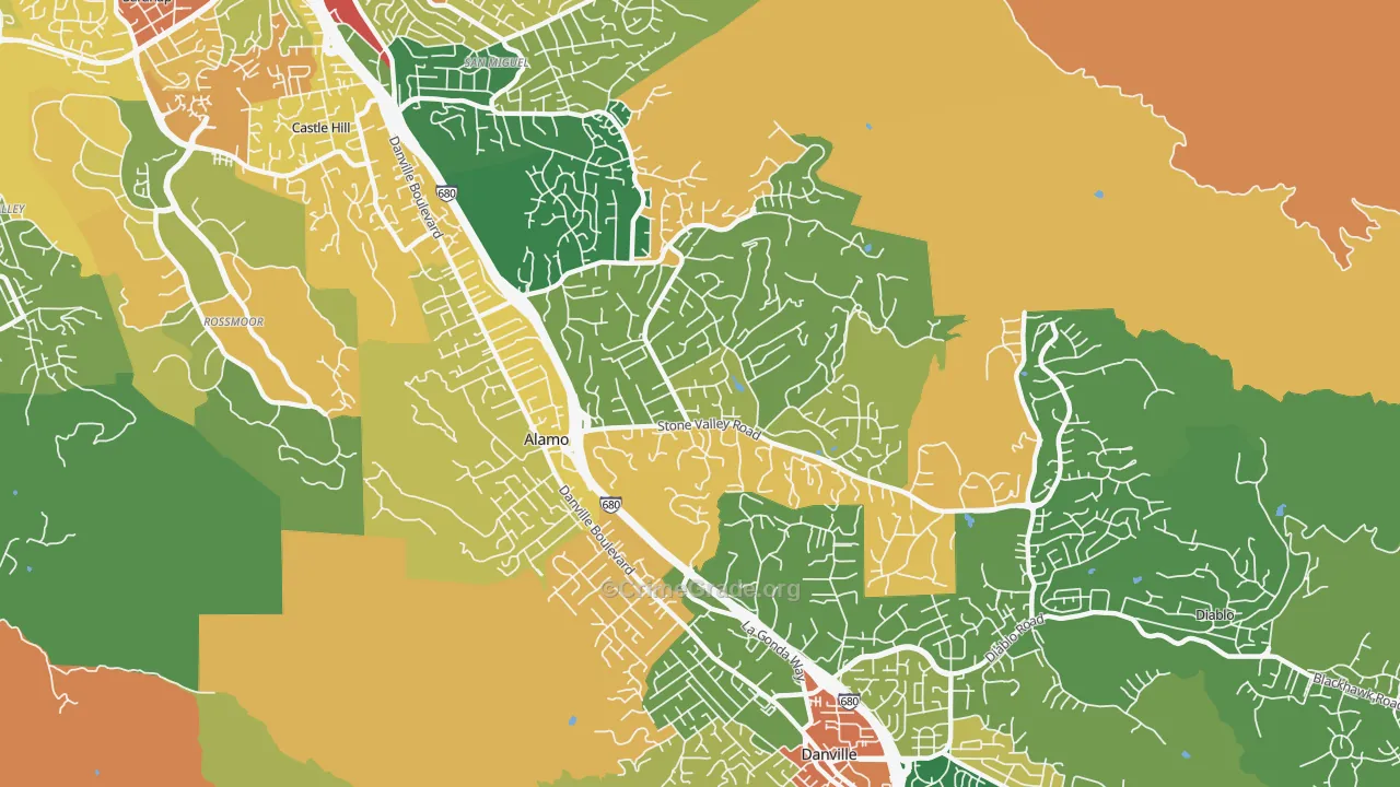 Alamo, CA Map of Robbery Rates