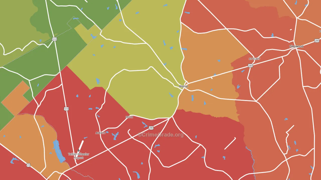 Alamo, GA Map of Robbery Rates