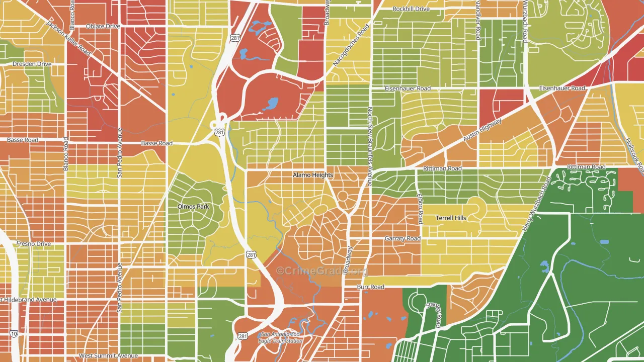 Alamo Heights, TX Map of Robbery Rates