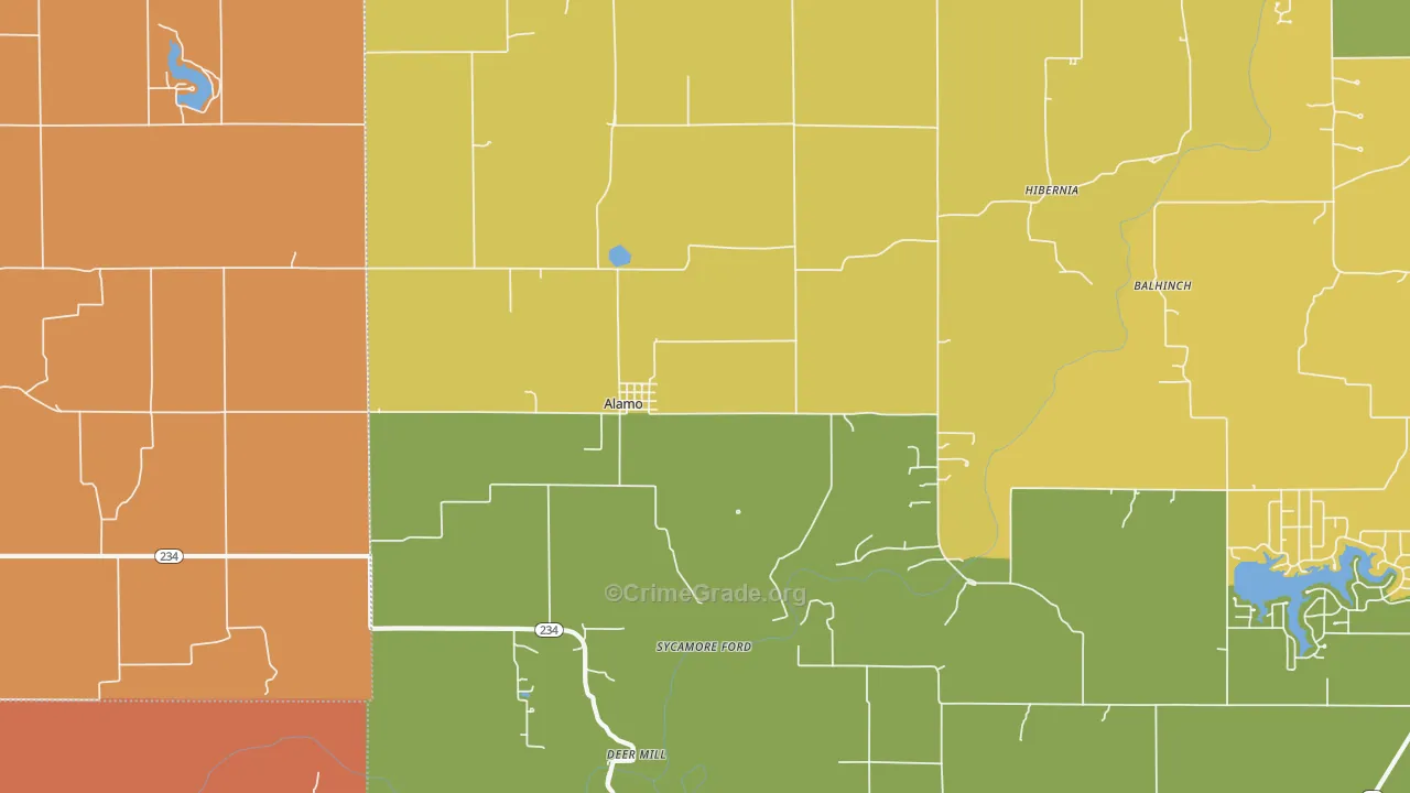 Alamo, IN Map of Robbery Rates