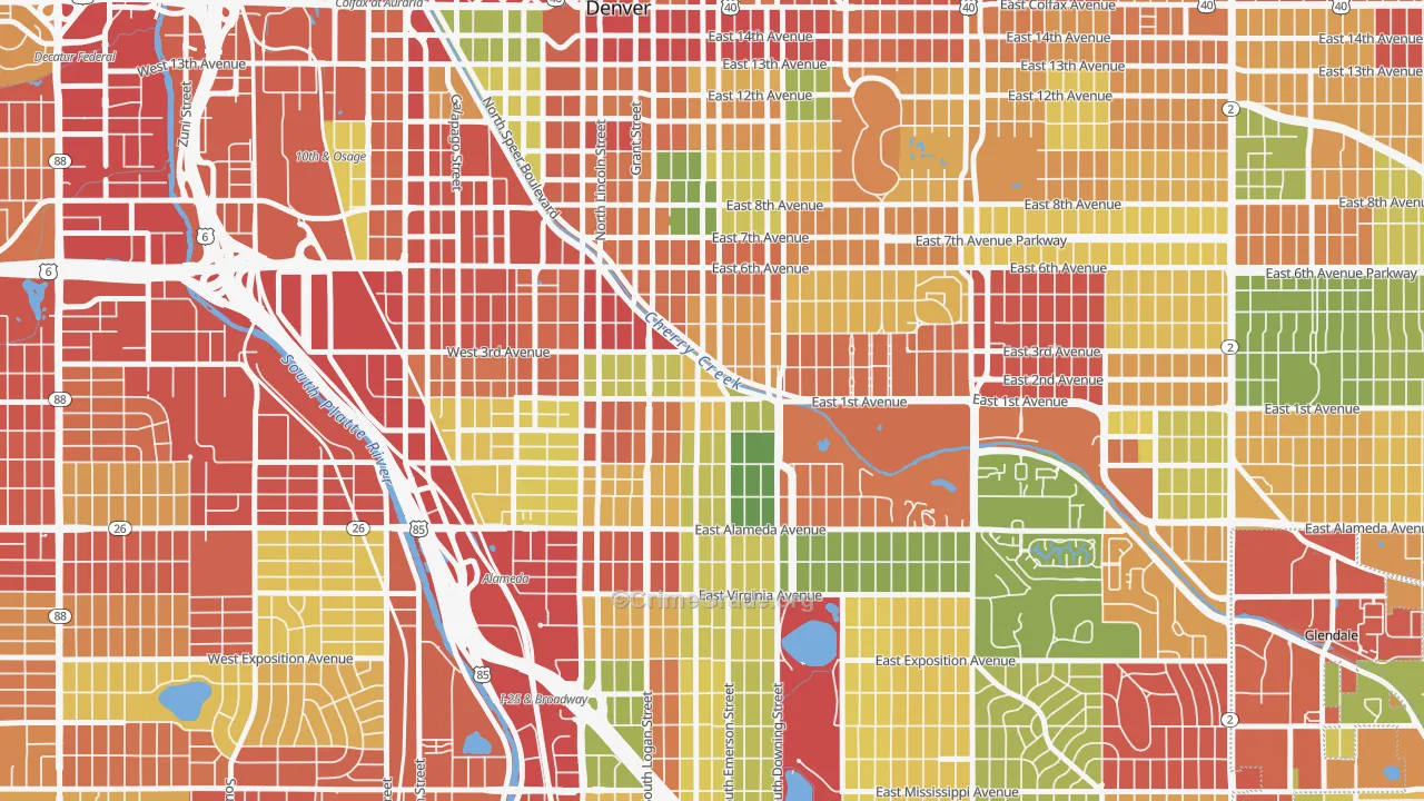 Alamo Placita, Denver, CO Map of Robbery Rates