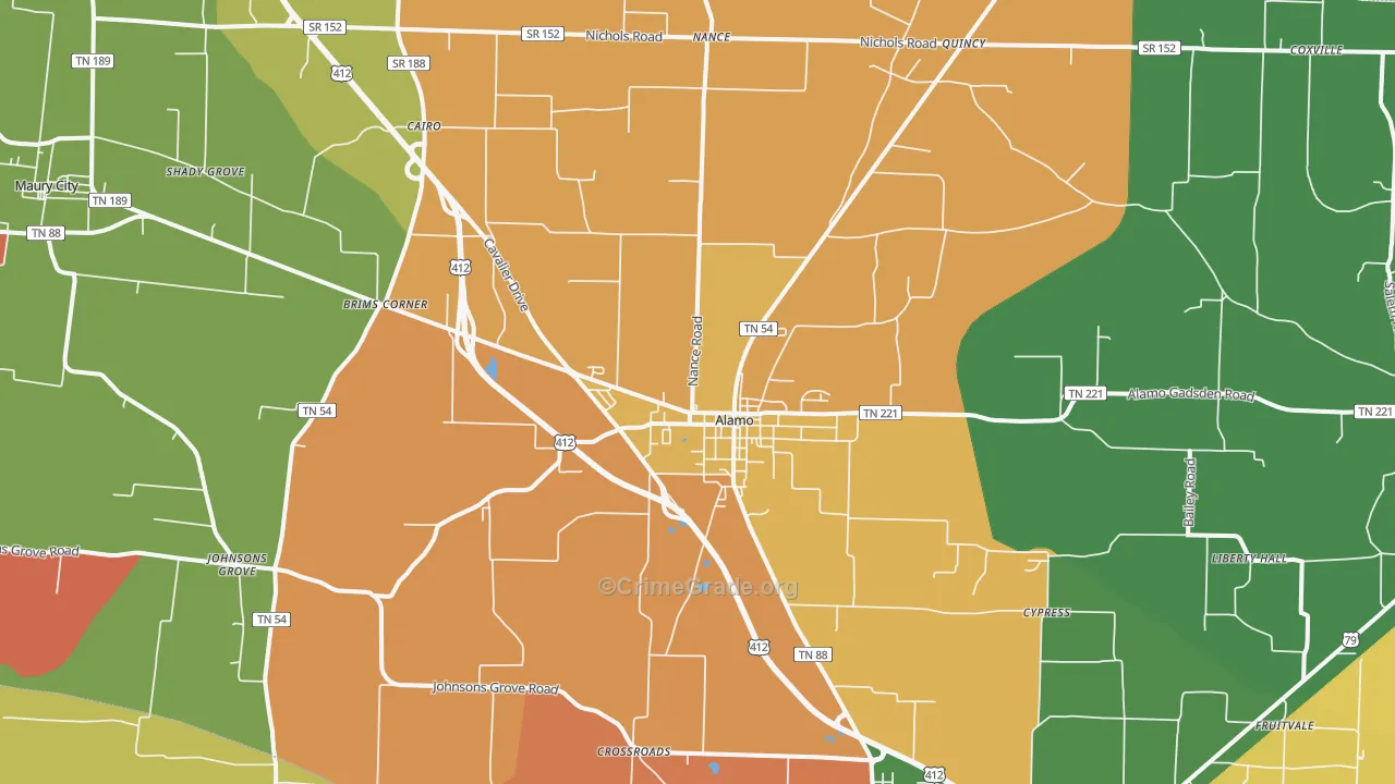 Alamo, TN Map of Robbery Rates