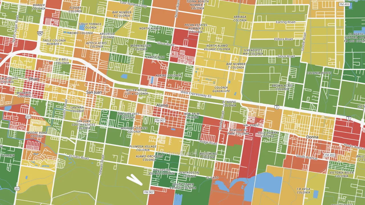 Alamo, TX Map of Robbery Rates