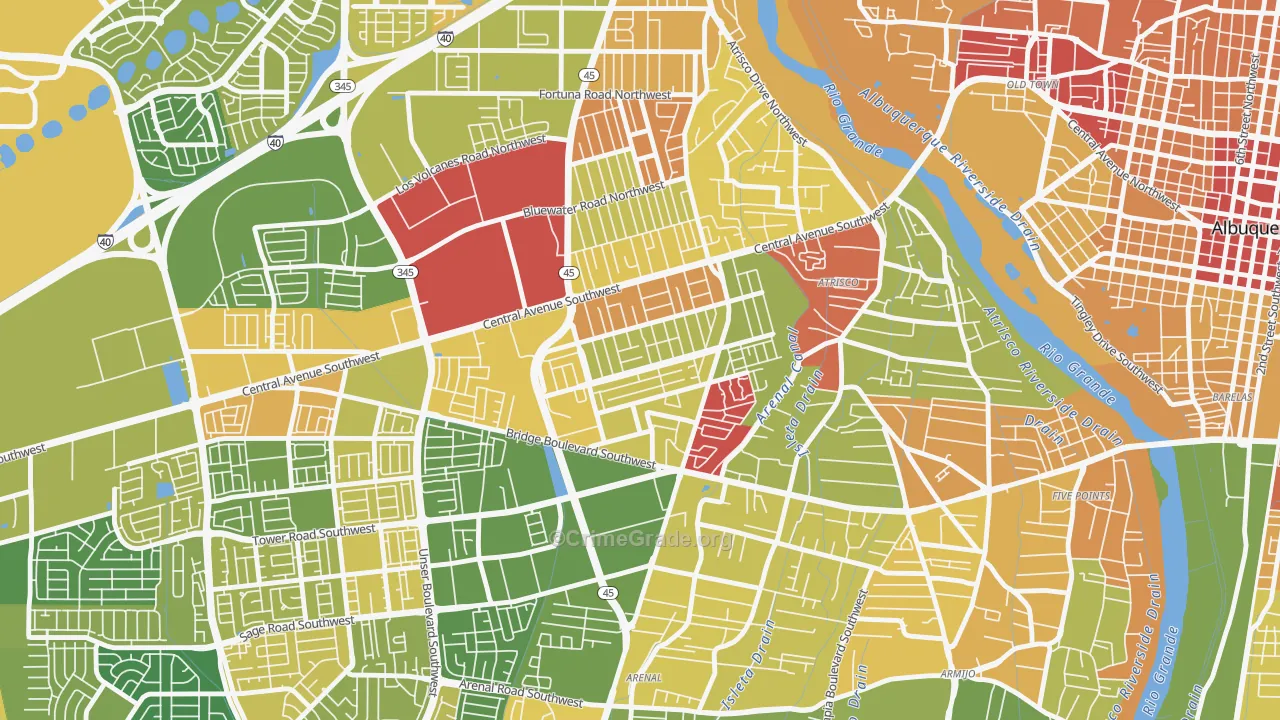 Alamosa, Albuquerque, NM Map of Robbery Rates