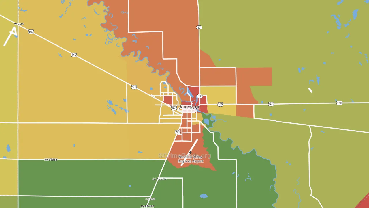 Alamosa, CO Map of Robbery Rates
