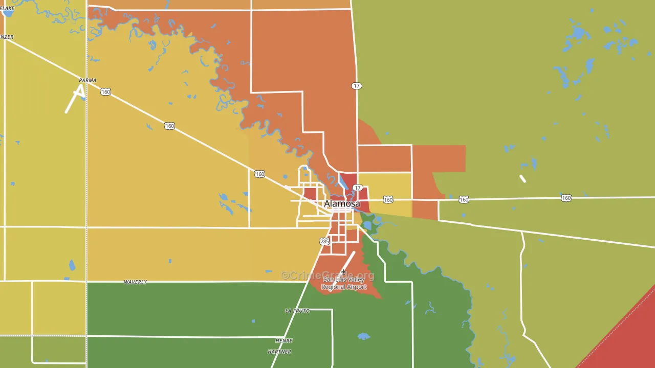 Alamosa County, CO Map of Robbery Rates