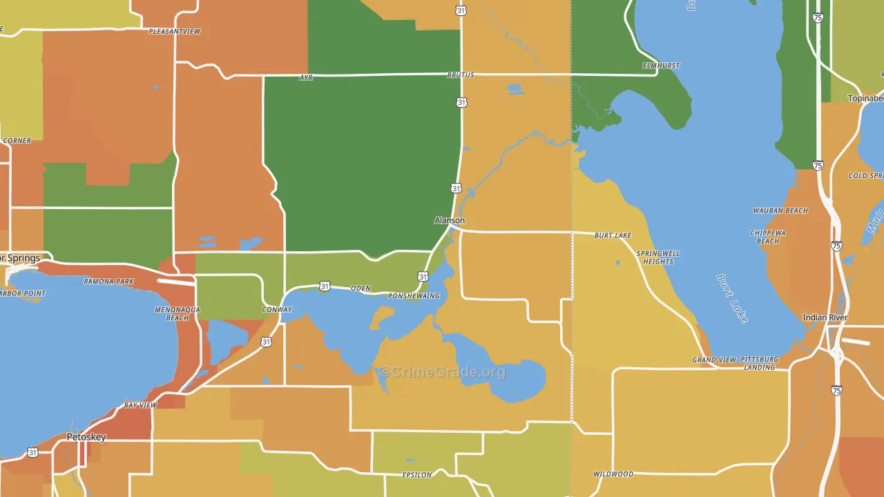 Alanson, MI Map of Robbery Rates