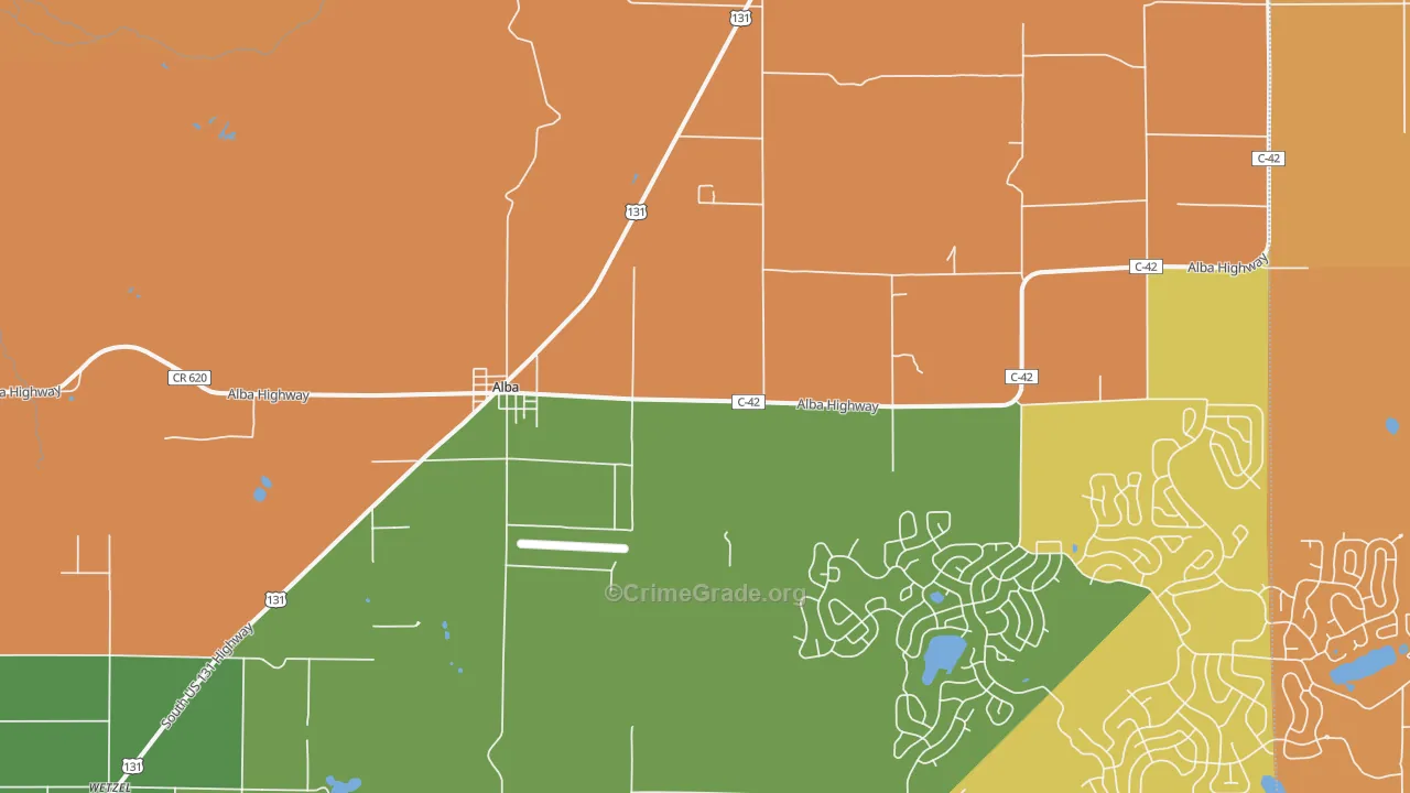 Alba, MI Map of Robbery Rates