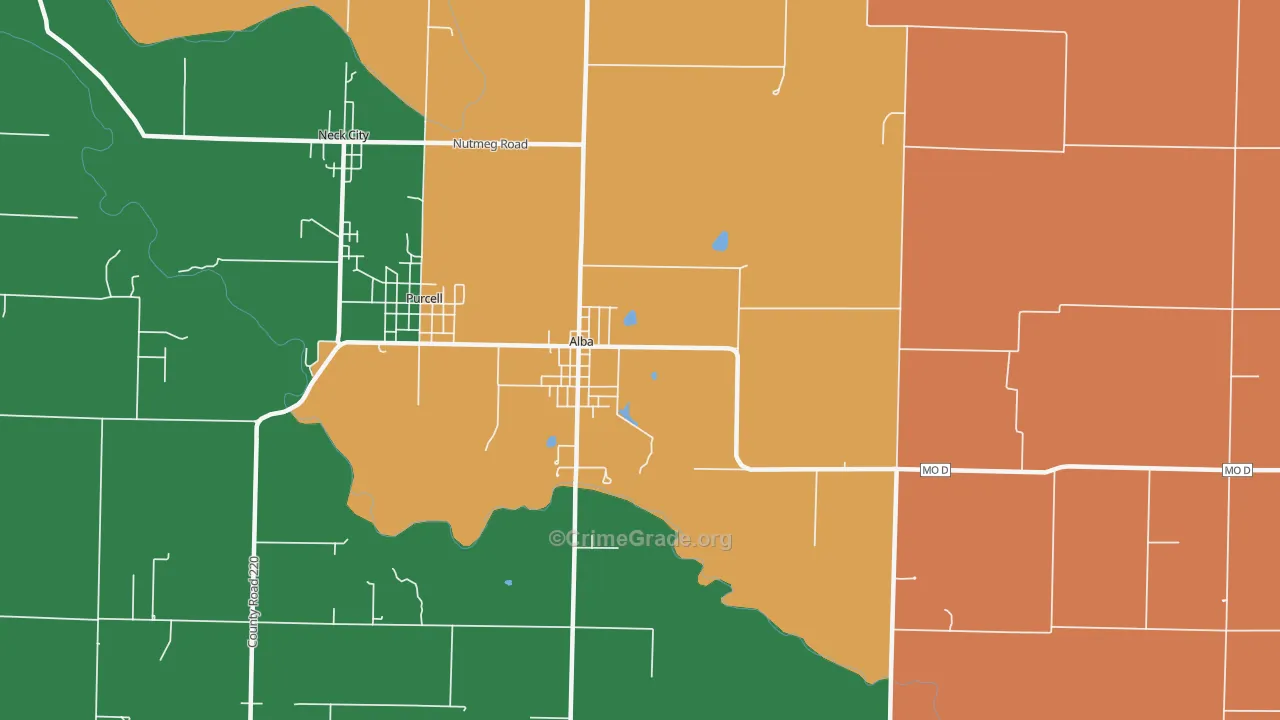 Alba, MO Map of Robbery Rates