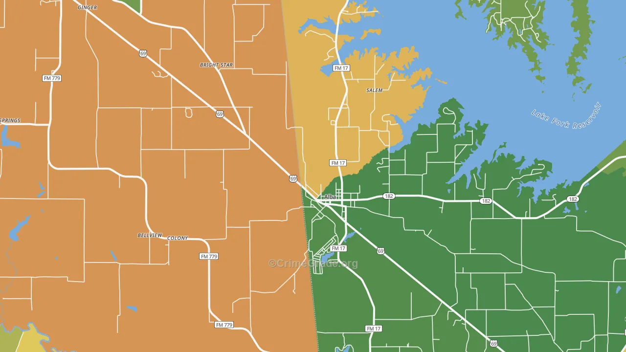 Alba, TX Map of Robbery Rates