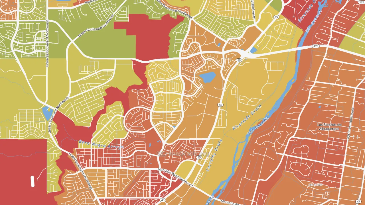 Alban Hills, Albuquerque, NM Map of Robbery Rates