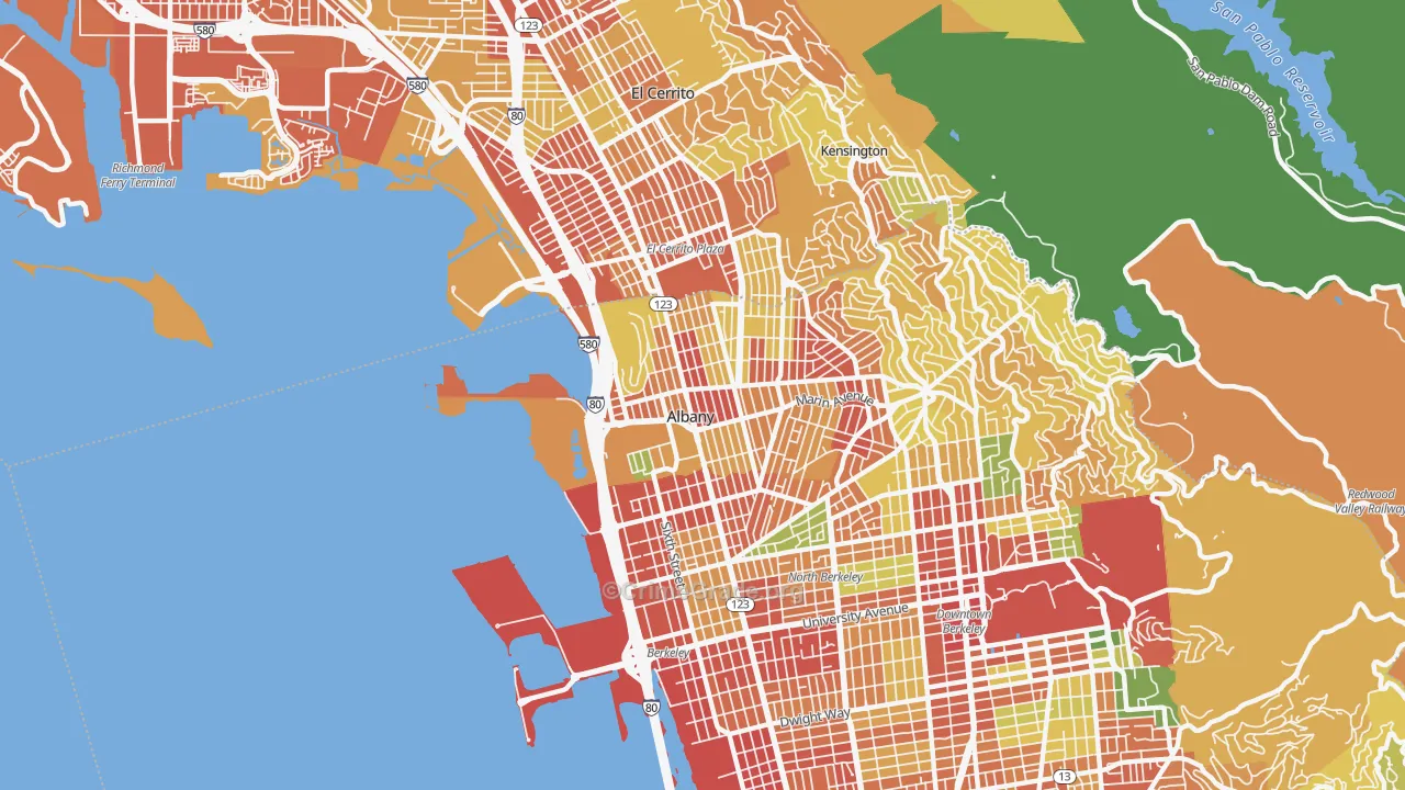Albany, CA Map of Robbery Rates