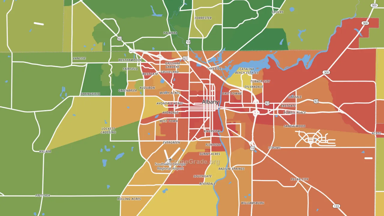 Albany, GA Map of Robbery Rates