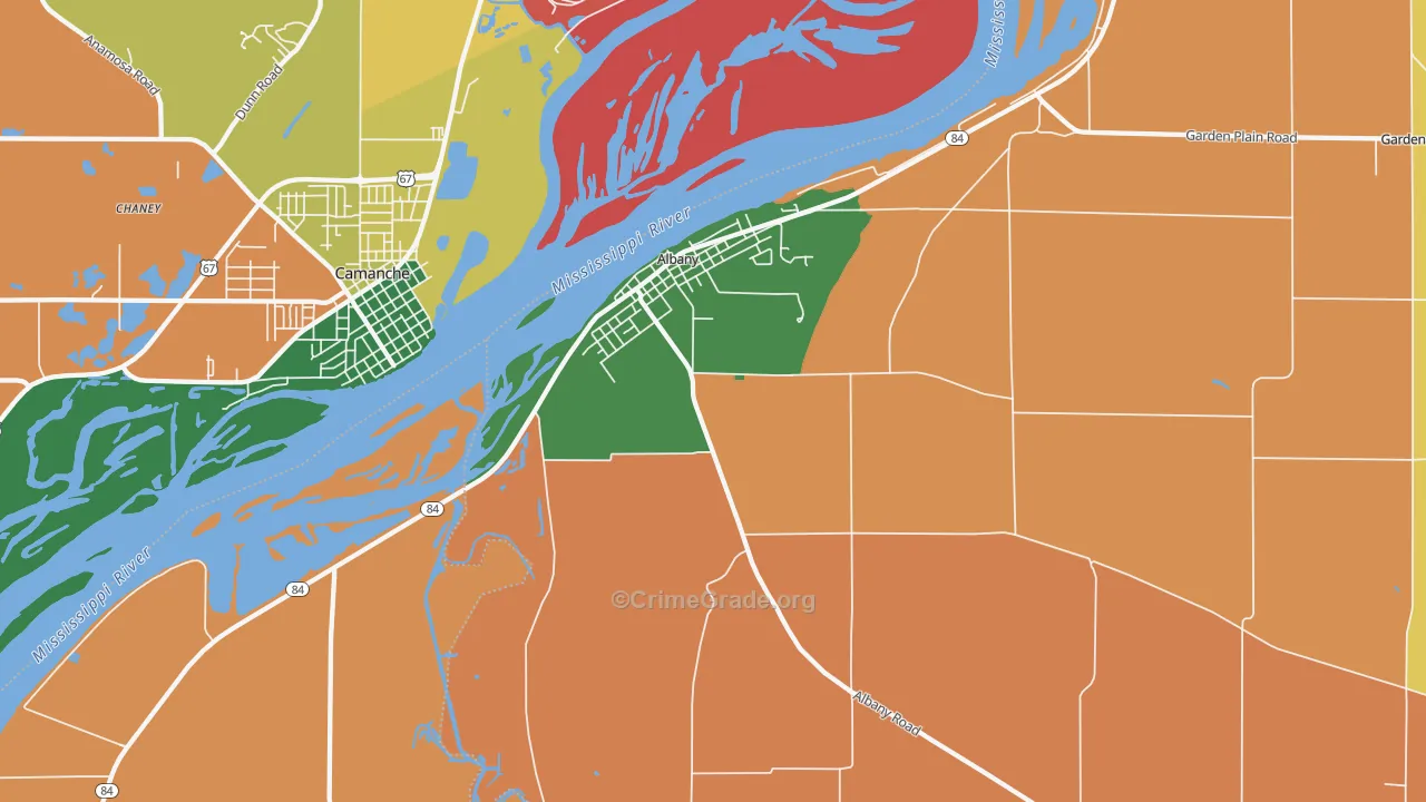 Albany, IL Map of Robbery Rates