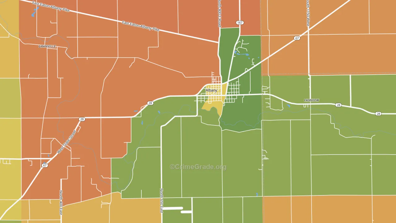 Albany, IN Map of Robbery Rates