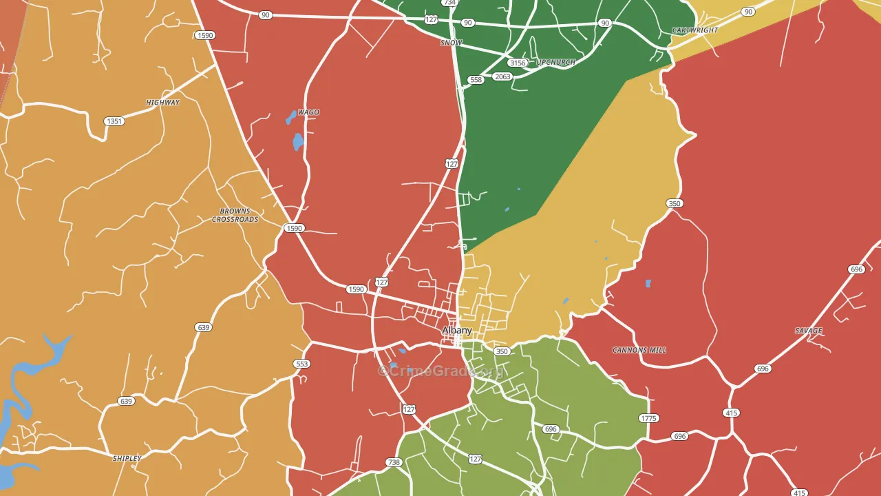 Albany, KY Map of Robbery Rates
