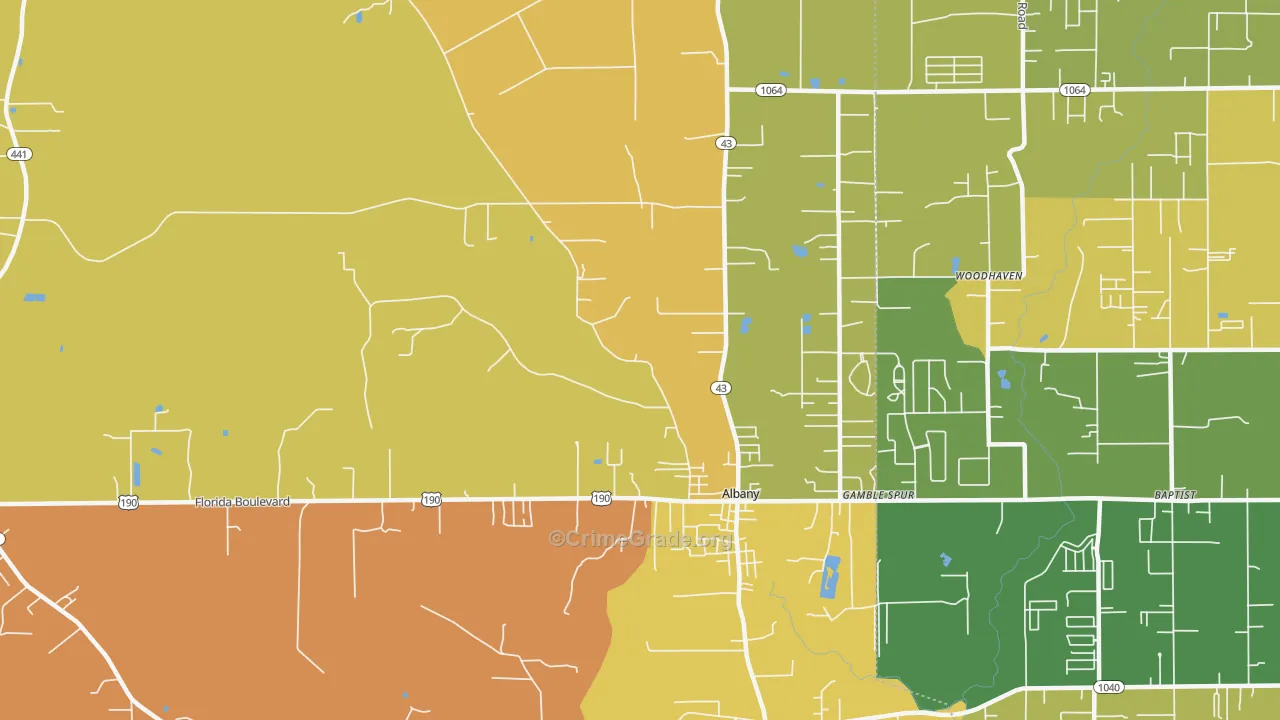 Albany, LA Map of Robbery Rates