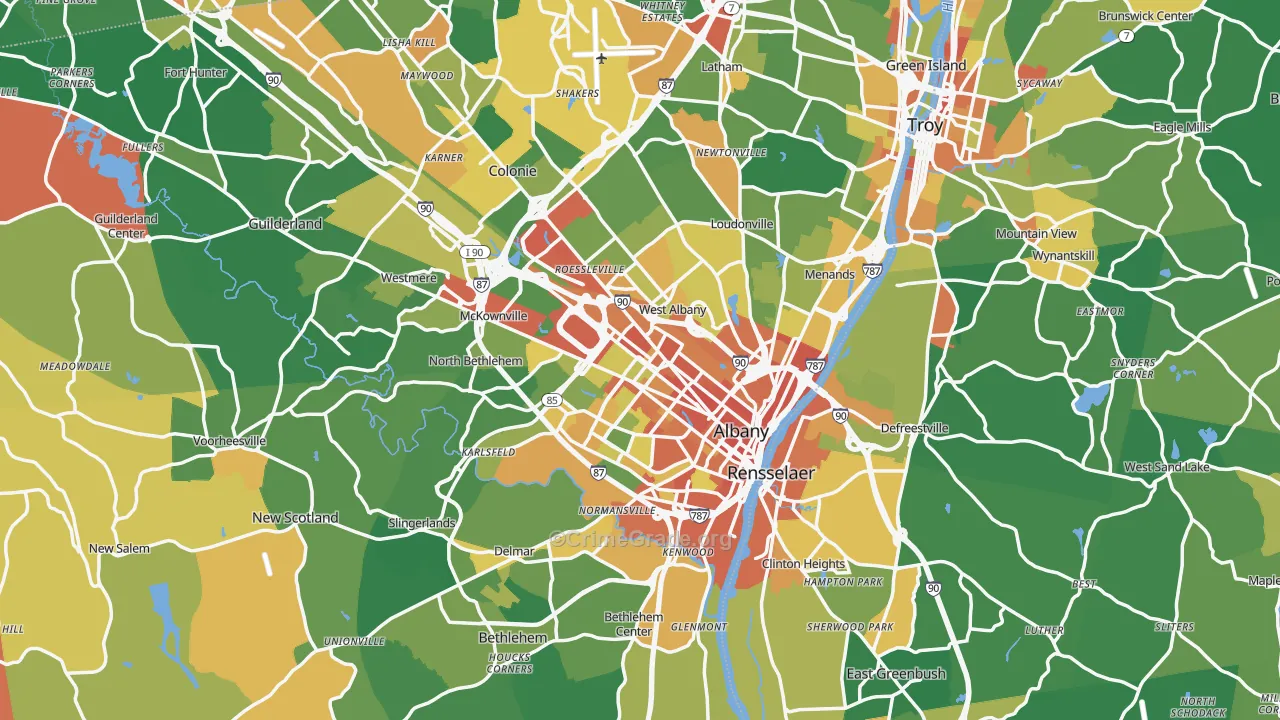 Albany, NY Map of Robbery Rates