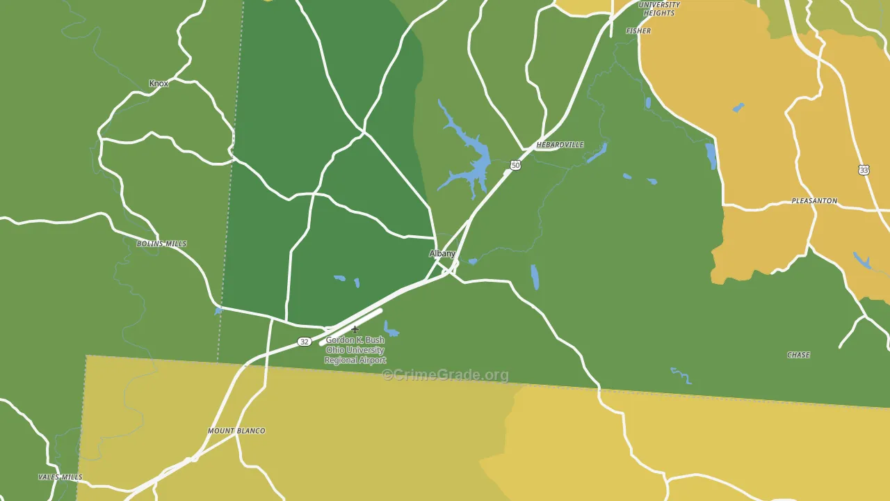 Albany, OH Map of Robbery Rates