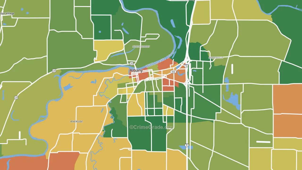Albany, OR Map of Robbery Rates