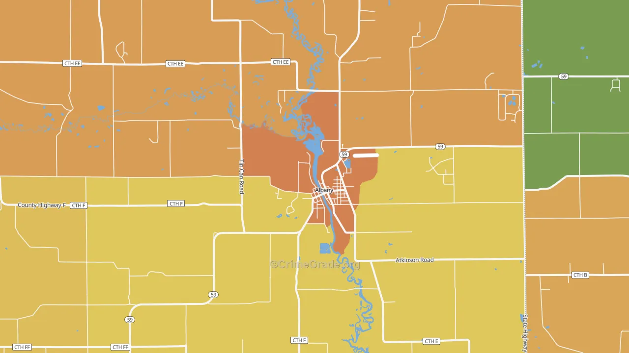 Albany, WI Map of Robbery Rates