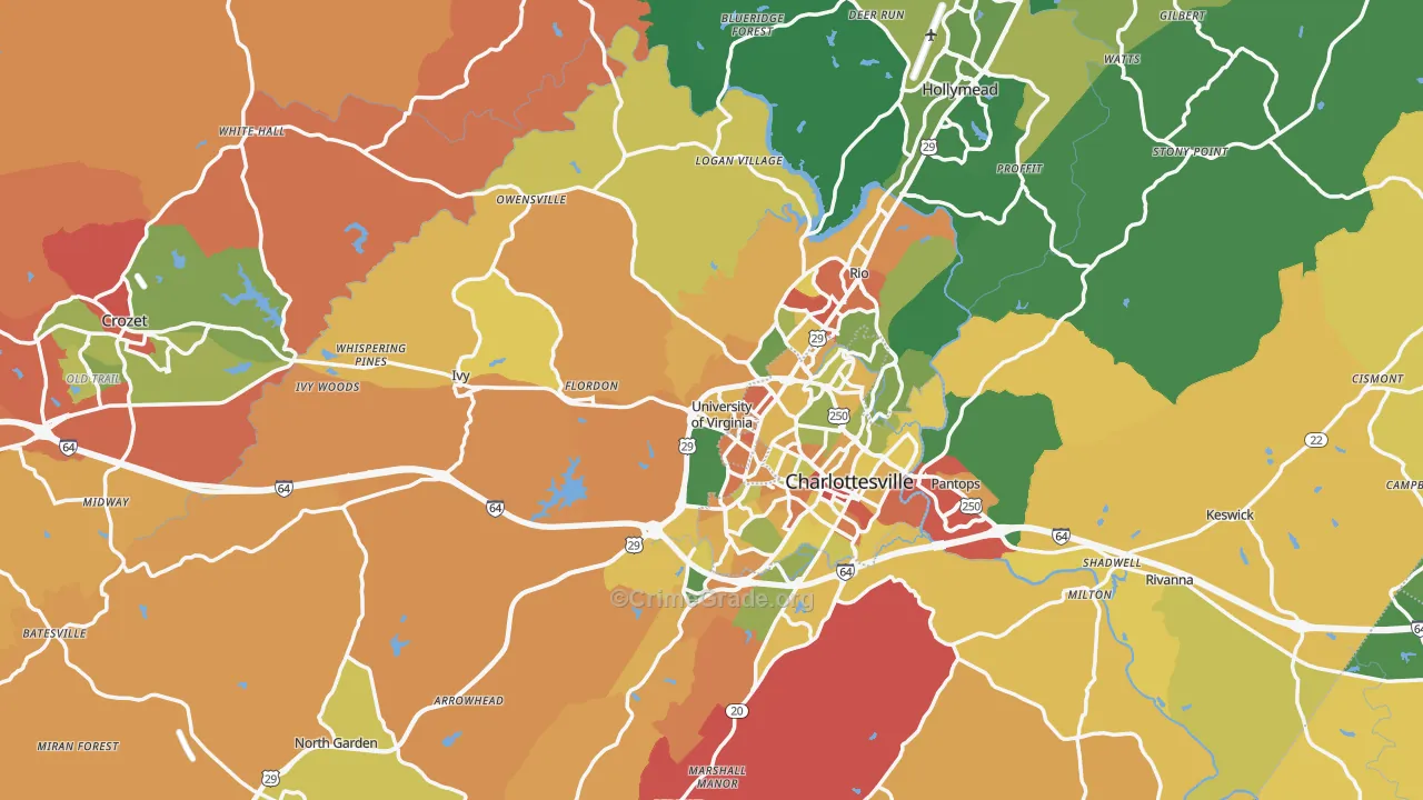 Albemarle County, VA Map of Robbery Rates