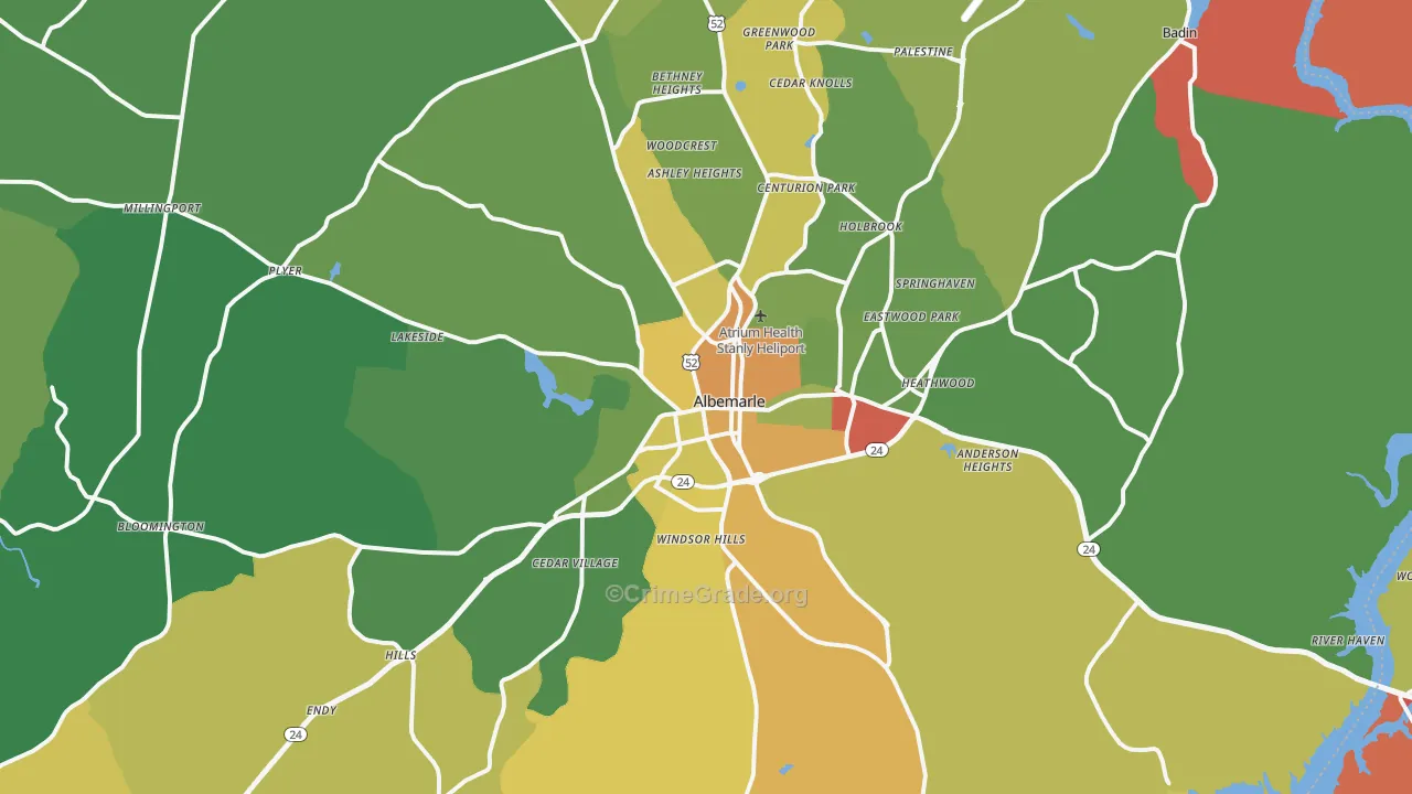 Albemarle, NC Map of Robbery Rates