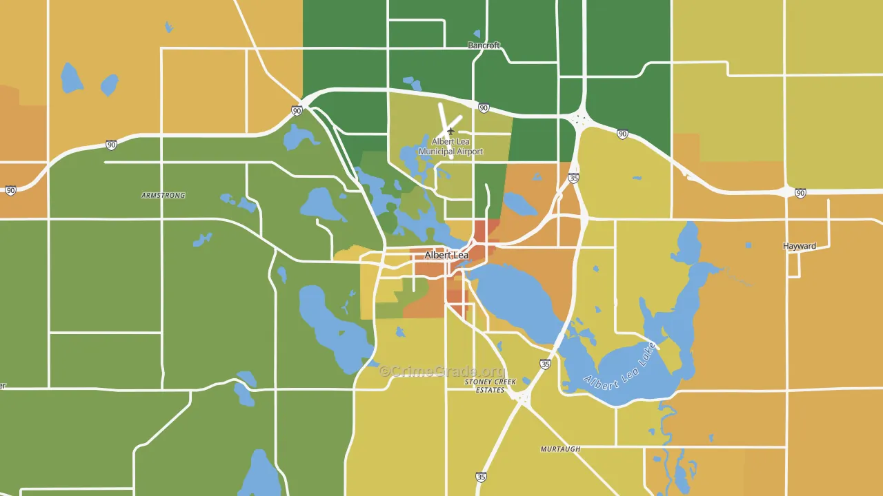 Albert Lea, MN Map of Robbery Rates