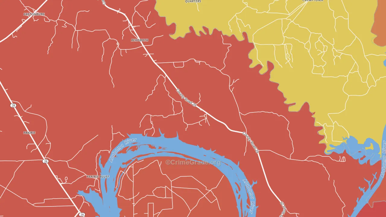 Alberta, AL Map of Robbery Rates