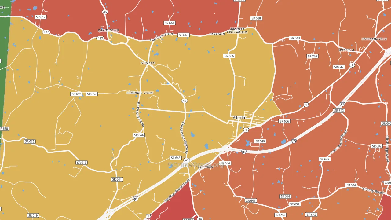 Alberta, VA Map of Robbery Rates