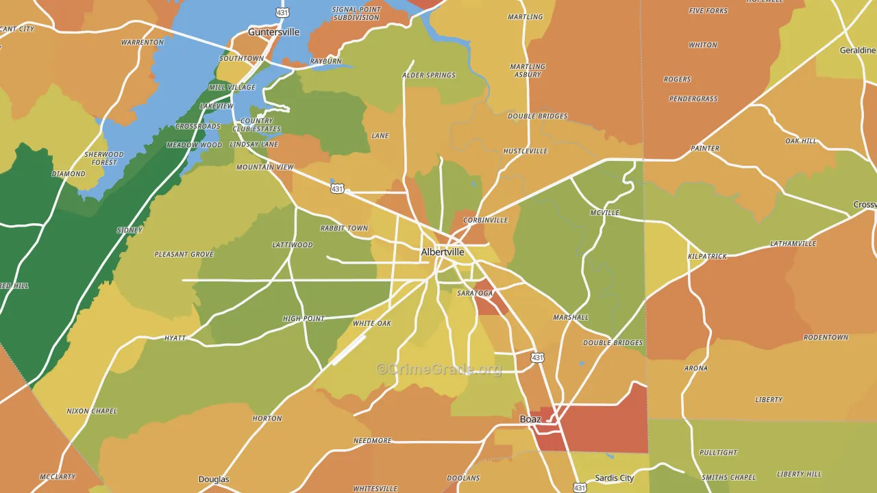 Albertville, AL Map of Robbery Rates
