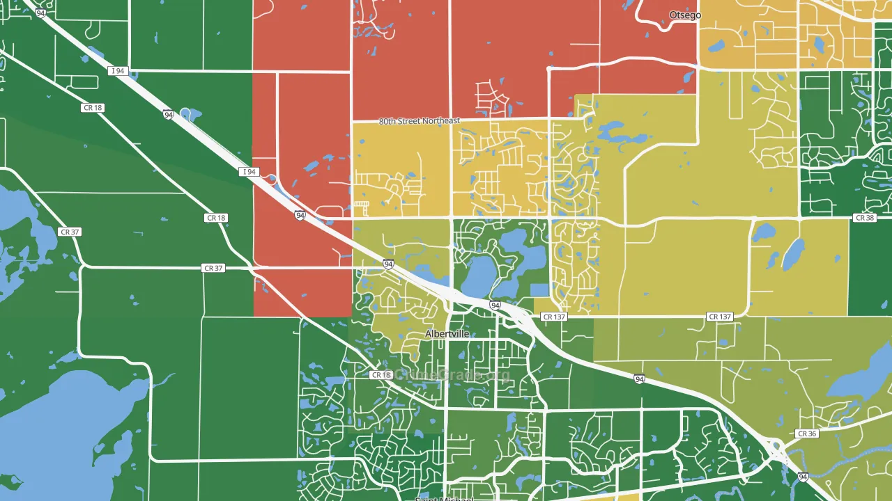 Albertville, MN Map of Robbery Rates