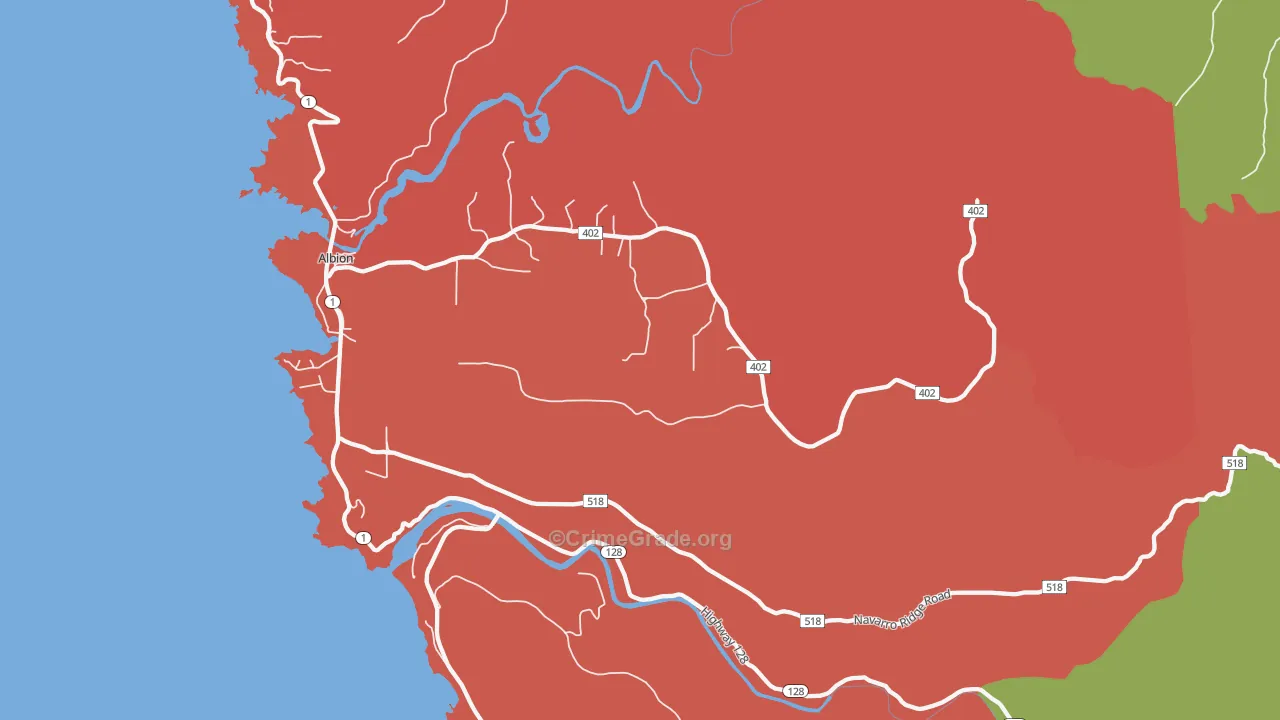 Albion, CA Map of Robbery Rates