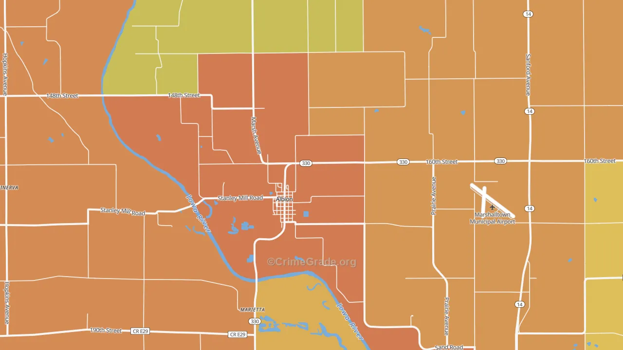 Albion, IA Map of Robbery Rates