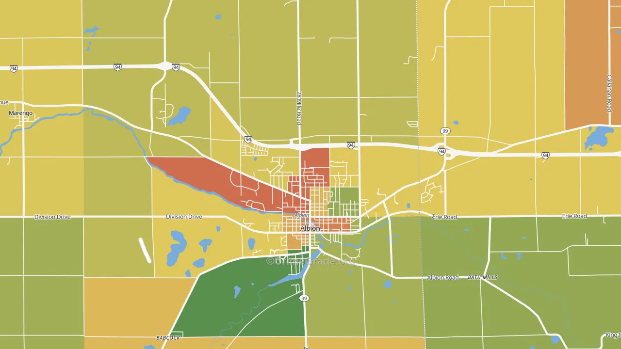 Albion, MI Map of Robbery Rates