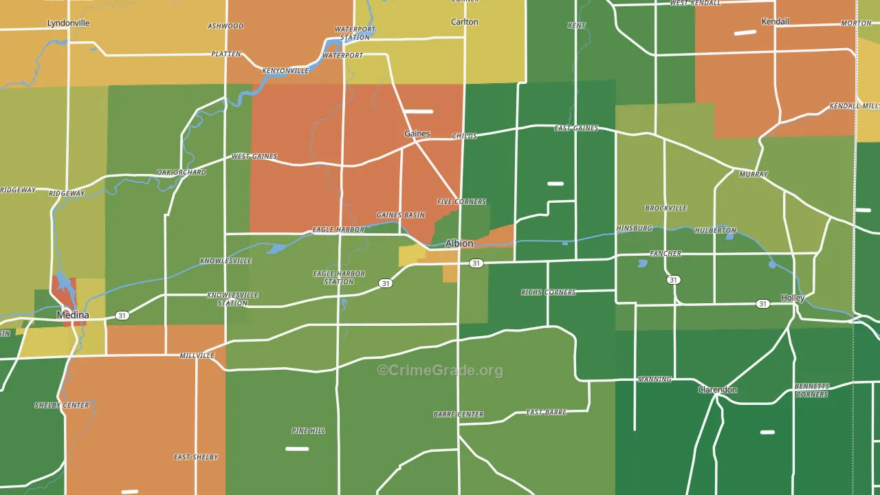 Albion, NY Map of Robbery Rates