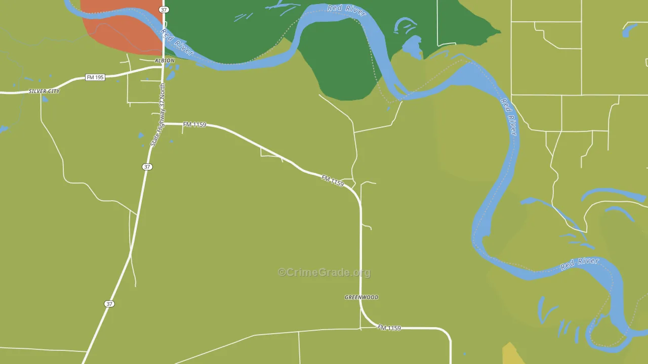 Albion, TX Map of Robbery Rates