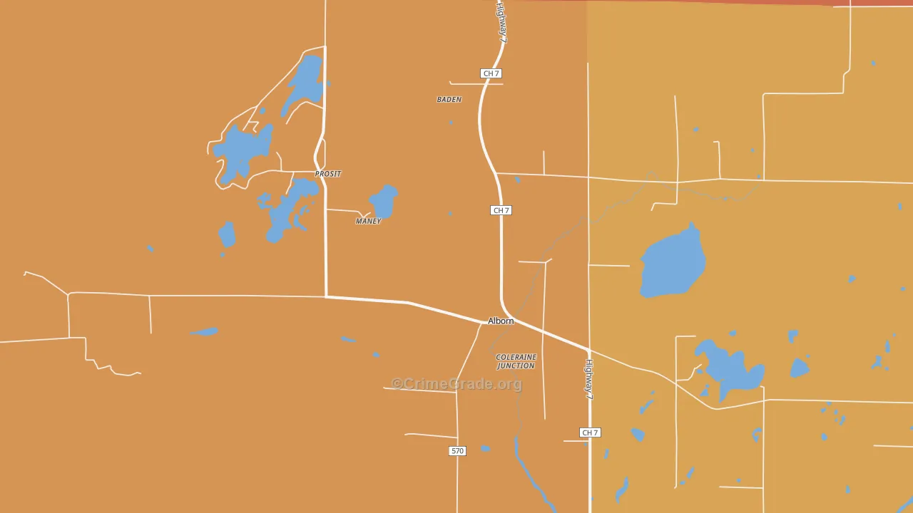 Alborn, MN Map of Robbery Rates